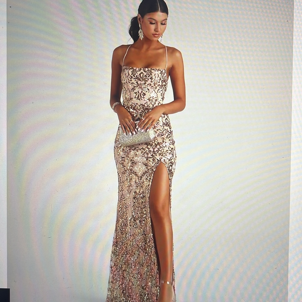 Windsor Silver Gray Spaghetti Strap Sundress with Slit